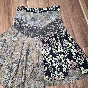 Santiki Tiered Patchwork Skirt XL Multicolor Floral Boho Full Flare Midi Rayon